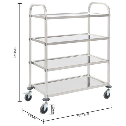 Serveerwagen – Keukenwagen – Servertrolley – Opbergwagen – Trolley – RVS – 4 Laags – Met Wieltjes – Duurzaam Metaal – 107x55x125 cm