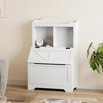 Boekenkast – Boekenplank – Opbergkast – Wandkast – Vakkenkast – 120 cm Hoog – Wit – Met Opbergruimte En Lift-Up Deksel