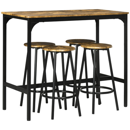 Bistro Bartafel – Barset – Bartafel Met Krukken – Hoge Tafel – Industriële Barstoel – Industrieel Design – Metaal En Houtfineer – Compact Formaat – Verstelbare Tafelpoten – Bruin Chestnut