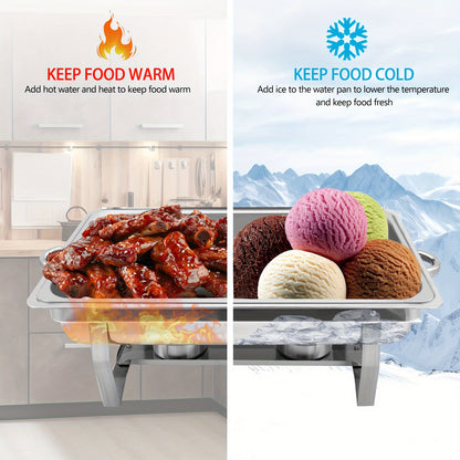 Warmhoudplaat – Buffetwarmer – Chafing Dish – Warmhoudschaal – Rechaud – 6-delig RVS Set – Roll-top Deksel – 7,5 Liter Inhoud