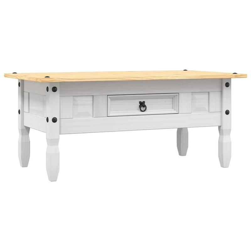 Mexicaanse Pine Salontafel – Koffietafel – Tafeltje – Opbergtafel – Woonkamertafel – Wit – Mid-Century Modern – 2 Laden & Slotdeuren – Duurzaam Hout – 100x55x44 cm