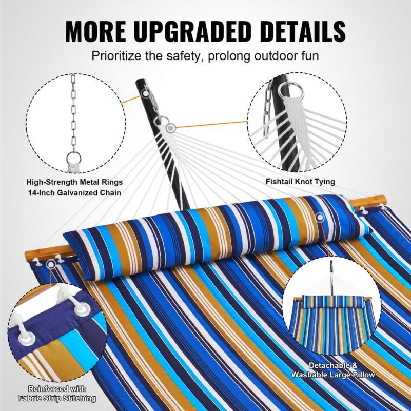 Dubbele Hangmat – Tweepersoons Hangmat – Hangmat Met Standaard – Buiten Hangmat – 207 Kg Draagvermogen – Stevige Stalen Standaard - QUORE