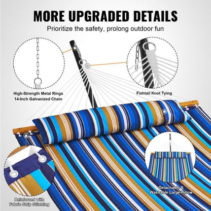 Dubbele Hangmat – Tweepersoons Hangmat – Hangmat Met Standaard – Buiten Hangmat – 207 Kg Draagvermogen – Stevige Stalen Standaard - QUORE