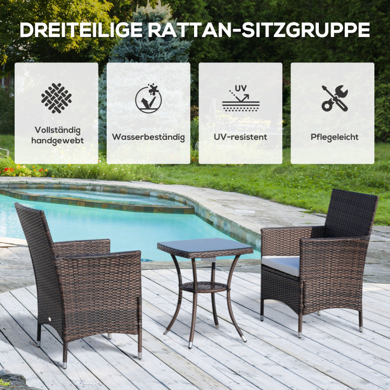 Bistroset – Tuinset – Balkonset – Tuinmeubel – Buitenset – Inklapbaar – Rattan Met Kussens – Temperglas Marmerlook Tafelblad – Weerbestendig – Compact Voor Kleine Ruimtes