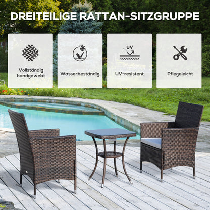Bistroset – Tuinset – Balkonset – Tuinmeubel – Buitenset – Inklapbaar – Rattan Met Kussens – Temperglas Marmerlook Tafelblad – Weerbestendig – Compact Voor Kleine Ruimtes