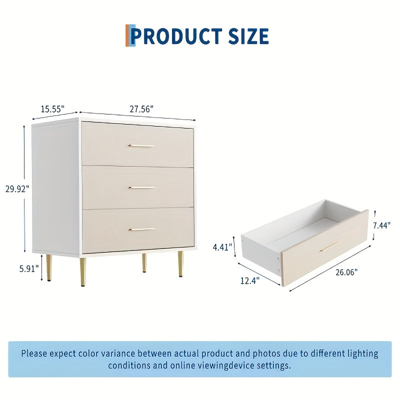 Ladeblok – Ladekast – Nachtkastje – Rolcontainer – Opbergkast – Modern Wit – 3 Lades Met Gouden Handgrepen – Compact 91x70x40 cm