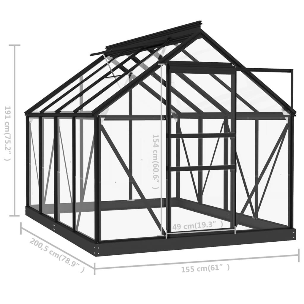 Kweekkas – Tuinkas – Broeikas – Serre – Kas – Aluminium en Staal – Glazen Wanden – 155x200x191 cm