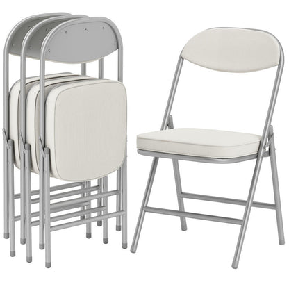 4Er-Set Gepolsterte Klappstühle, Faltbare Stühle Mit Cordbezug, Rückenlehne, Metallrahmen, Cremeweiß, Faltbarer, Tragbarer, Robuster And Bequemer Klappstuhl, Einfach Zu Verwenden Und Aufzubewahren, Geeignet Für Drinnen U