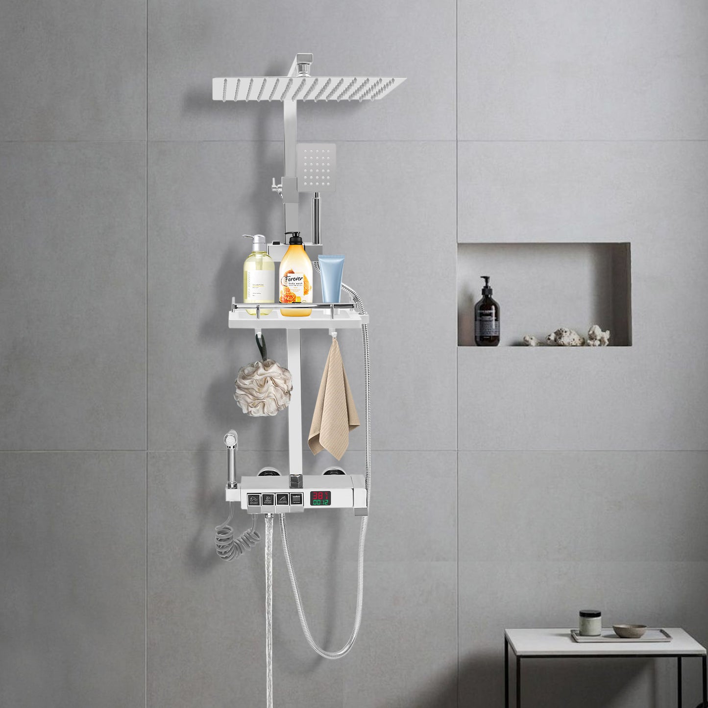 Douche Systeem – Regendouche – Doucheset – Handdouche – Douchekraan – 20x20 cm Regendouchekop – LED Temperatuurdisplay