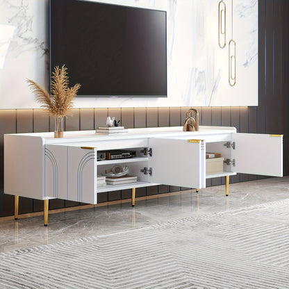 tv meubel – tv kast – tv meubelen – media meubel – dressoir – glazen deuren – goudkleurige handgrepen – volledig gemonteerd – stevige vloerstandaard