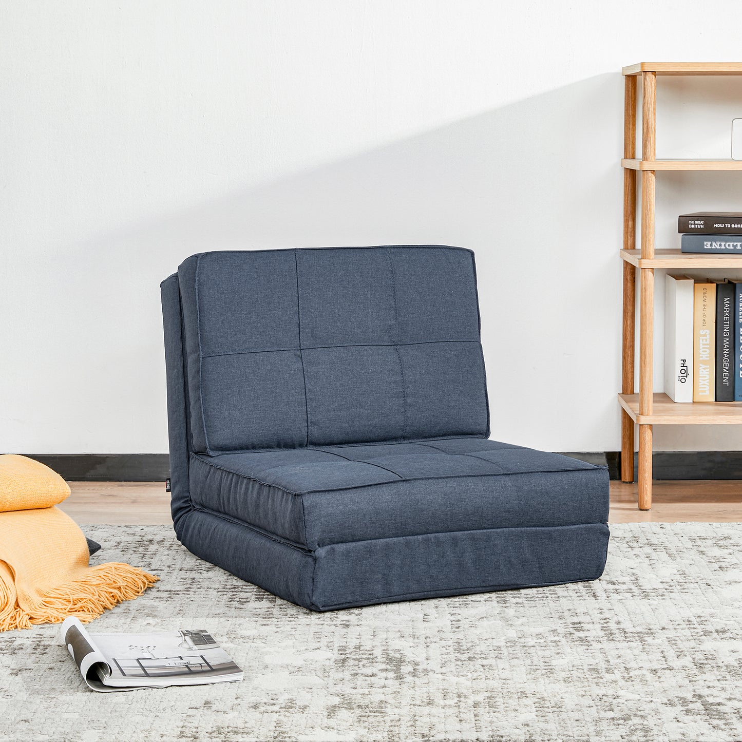 Vloerstoel – Vloerzetel – Loungestoel – Relaxstoel – Ligstoel – 5-Posities Verstelbare Rugleuning – Inclusief Compact Opvouwbaar Ontwerp – Donkerblauw