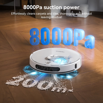 Robotstofzuiger – Robotstofzuiger met dweilfunctie – Automatische Stofzuiger – Smarte Schoonmaker – Zelflerende Stofzuiger – Wit – 8000Pa Zuigkracht – LiDAR Navigatie met Alexa App Besturing