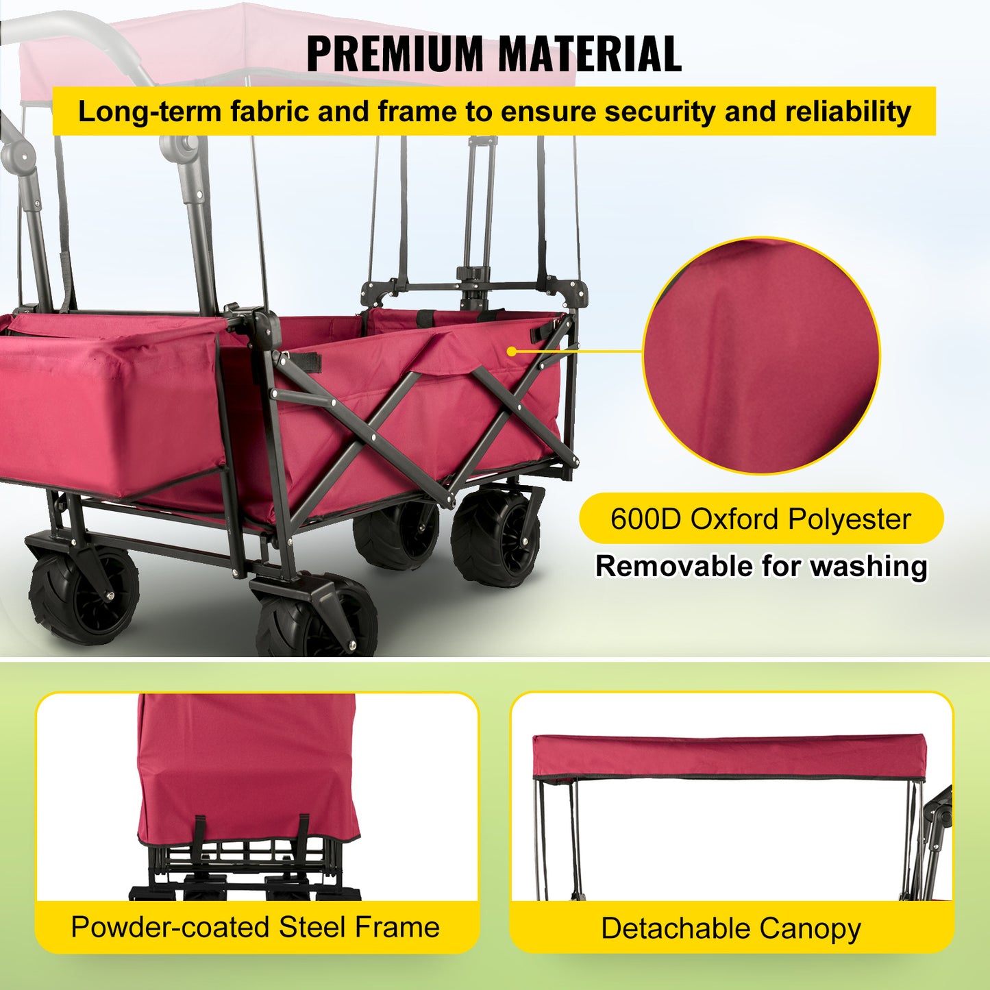 Bolderkar – Opvouwbare Kar – Transportkar – Vouwwagen – Strandwagen – Stevig Stalen Frame – Afneembare Waterafstotende Kap – Extra Grote Laadruimte – 360° Zwenkwielen – Rood
