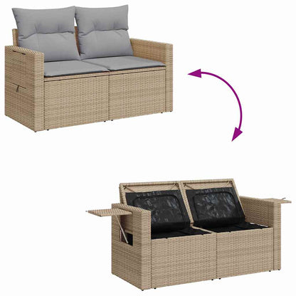 Tuinbank – Buitenbank – Loungeset – Tuinmeubel – Poly Rattan – Modulaire Opstelling – UV-Bestendig – Beige Met Kussens