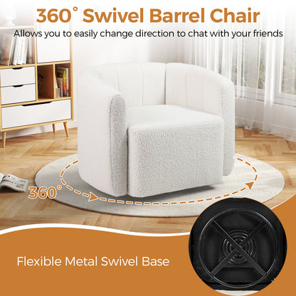 Draaifauteuil – Barrel Chair – Accent Stoel – Leesstoel – Fauteuil – Modern Sherpa Bekleed – 360° Draaibaar Met Brede Zitting