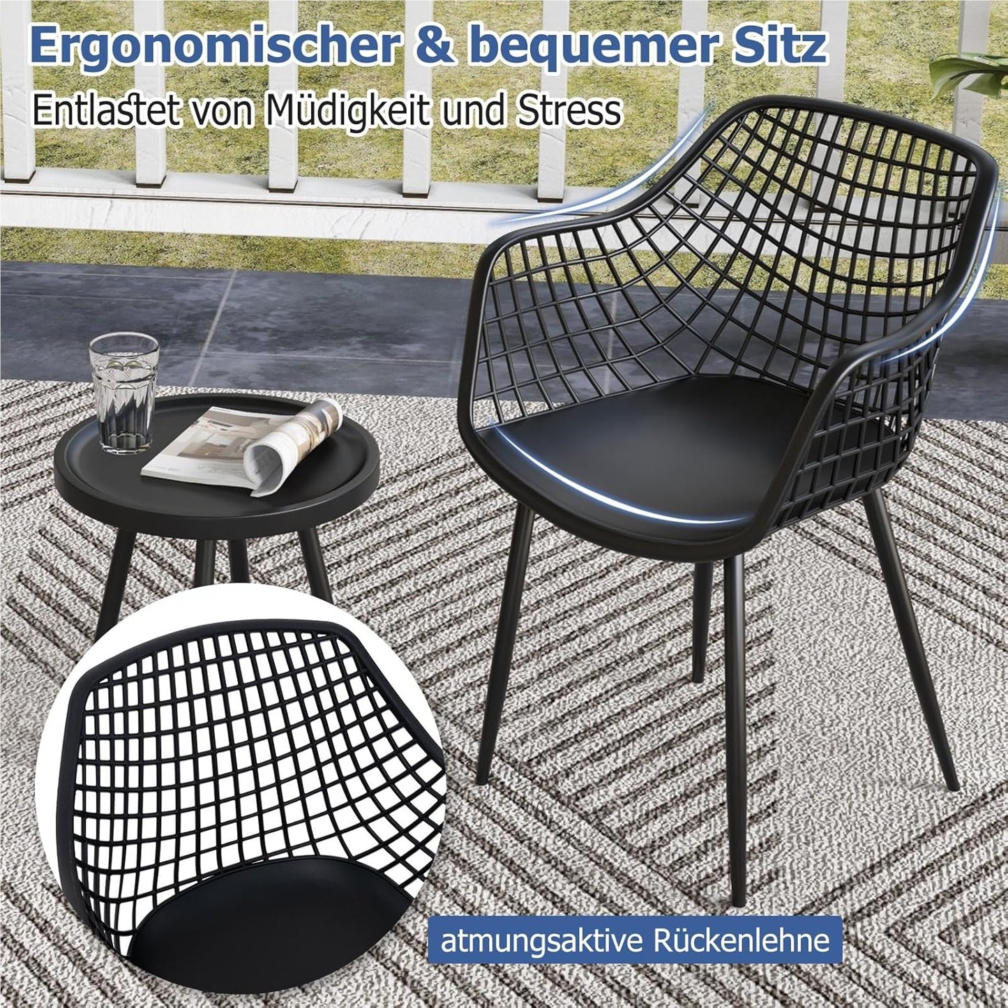 Balkonset – Tuinmeubelset – Balkonmeubelen – Loungeset – Buitenset – Weerbestendig – Met Metalen Frame En Ergonomische Stoelen – Zwart