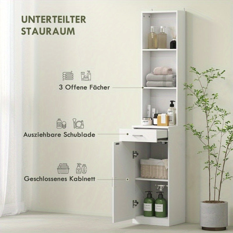 Badkamerkast – Smalle Opbergkast – Opslagkast – Opbergmeubel – Stellingkast – Verstelbare Planken – Ruimtebesparend Ontwerp – 35x30x179 cm – Modern Wit