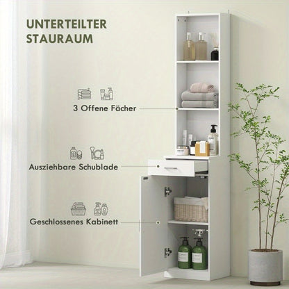 Badkamerkast – Smalle Opbergkast – Opslagkast – Opbergmeubel – Stellingkast – Verstelbare Planken – Ruimtebesparend Ontwerp – 35x30x179 cm – Modern Wit