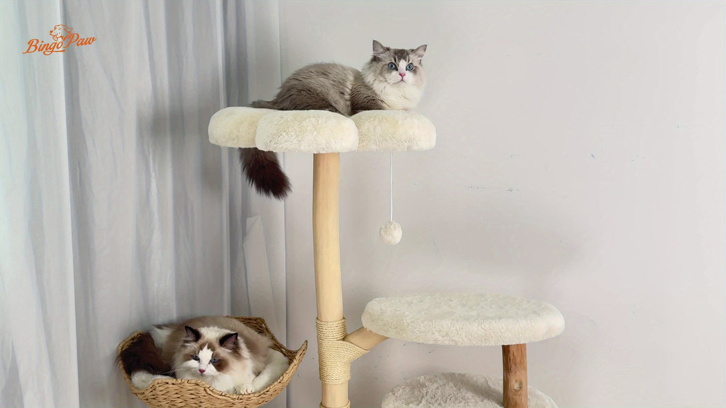 Kattenkrabpaal – Krabmeubel – Kattenboom – Krabtoren – Kattenhuis – 142 cm Hoog – Stevig Hout En Soft-Touch Textiel