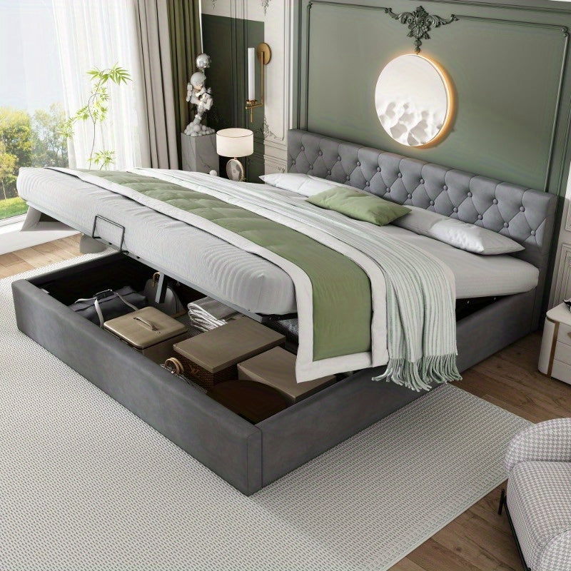 Samtpolsterbett – Tweepersoonsbed – Bed – Slaapbed – Boxspring – 180x200 cm – Gestoffeerd Met Hydraulische Opbergruimte
