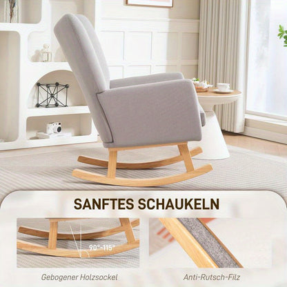 Ergonomic Rocking Chair with High Backrest & Plush Cushion - Heavy-Duty Hardwood/Metal Frame, Easy Assembly, Soft Fabric Upholstery in Neutral Tones - Indoor/Outdoor Lounge Chair for Living Room, Bedroom, Patio, Office - Dura