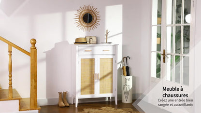 HOMCOM Shoe Cabinet Storage Unit for the Entrance with 2 Doors and Drawer Effect - 80 x 35 x 110 cm - white
