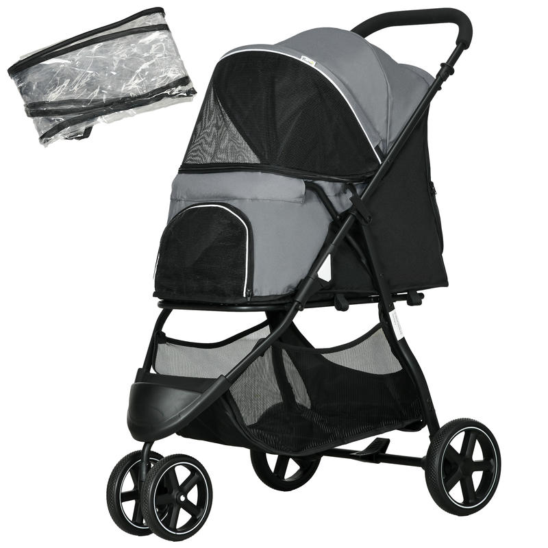 Foldable Dog Stroller Cart for Puppies & Small Dogs up to 10kg (22 lbs) with Rain Cover & 2 Safety Leashes - Heavy-Duty Frame, Spacious Interior (83x55x101cm) - Portable for Walking, Travel, Vet Visits