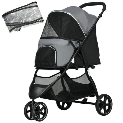 Foldable Dog Stroller Cart for Puppies & Small Dogs up to 10kg (22 lbs) with Rain Cover & 2 Safety Leashes - Heavy-Duty Frame, Spacious Interior (83x55x101cm) - Portable for Walking, Travel, Vet Visits