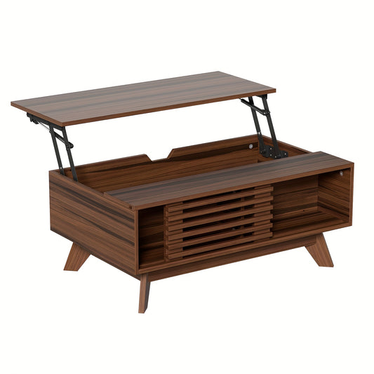 Salontafel met Opbergruimte – Woonkamertafel – Koffietafel – Bijzettafel – Sidetable – Verstelbare Hoogte – Verborgen Compartiment – Hout Vintage Bruin – Ruime Schuifdeur