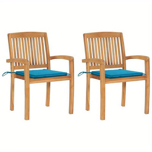 Sedie da Giardino 2 pz con Cuscini Blu Massello di Teak, Backyard Decor, Outdoor Furniture, Classic Design, Traditional Furniture, Handcrafted Furniture, Comfortable Seating, Cushioned Chairs, Homeowners