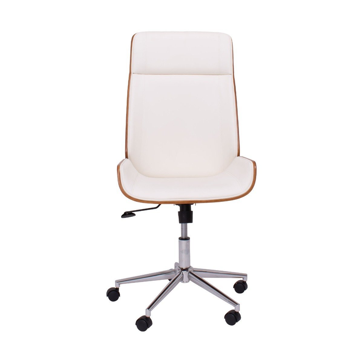 Bureaustoel – Kantoorstoel – Draaistoel – Executive Chair – Bureaustoelen – Wit Kunstleer – Parawood Frame – Verstelbare Zithoogte 109-119 cm – 360° Draaibaar