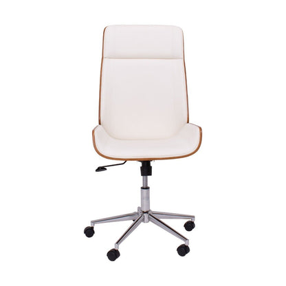 Bureaustoel – Kantoorstoel – Draaistoel – Executive Chair – Bureaustoelen – Wit Kunstleer – Parawood Frame – Verstelbare Zithoogte 109-119 cm – 360° Draaibaar