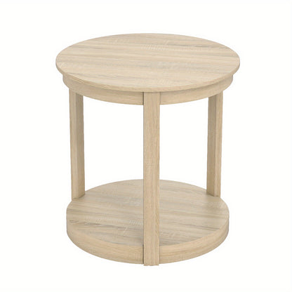 Ronde Salontafel – Koffietafel – Bijzettafel – Nachtkastje – Tafel – 2-Laags Opbergniveau – Rubberhout En MDF – Vintage Landelijke Stijl – 60,5 cm Diameter – 91 kg Draagkracht