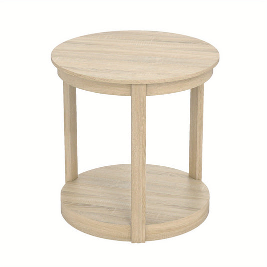 Ronde Salontafel – Koffietafel – Bijzettafel – Nachtkastje – Tafel – 2-Laags Opbergniveau – Rubberhout En MDF – Vintage Landelijke Stijl – 60,5 cm Diameter – 91 kg Draagkracht