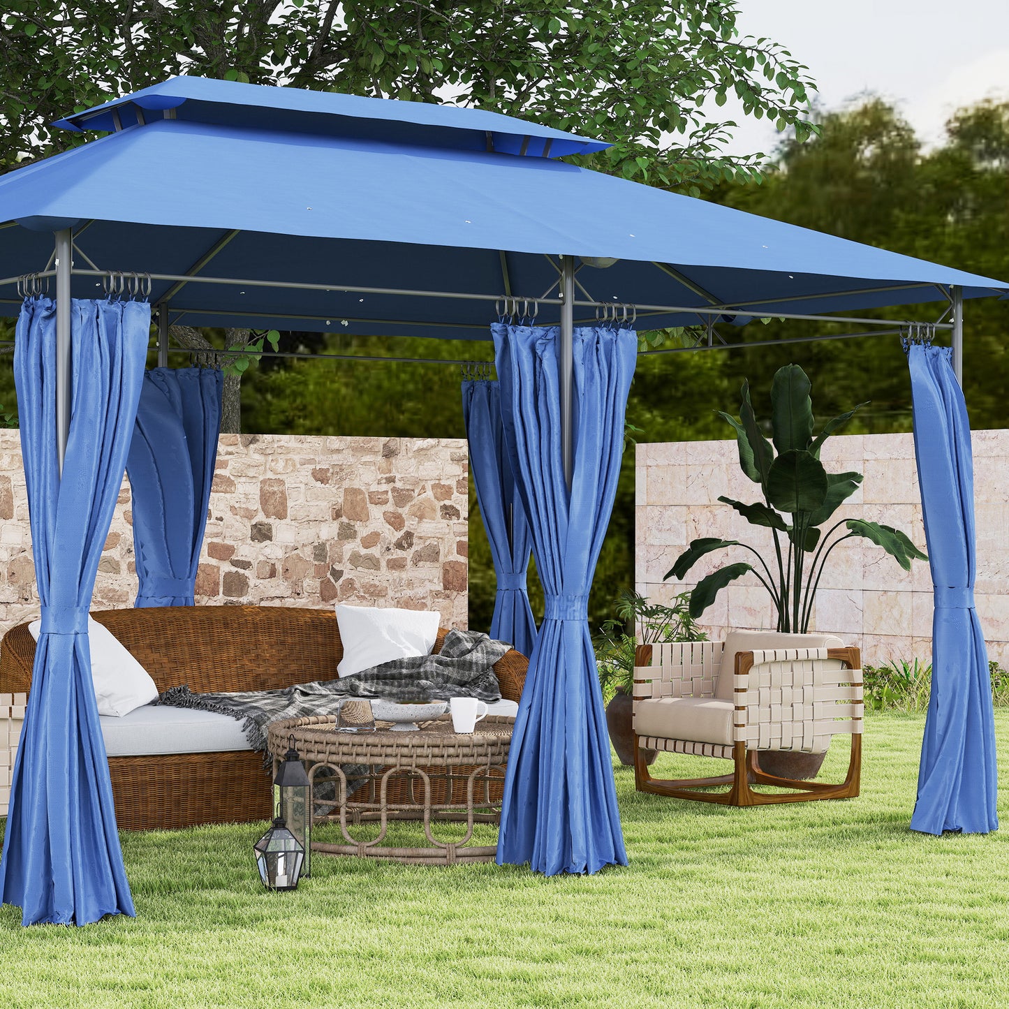 Tuinpaviljoen – Tuinoverkapping – Partytent – Prieel – Pergola – Blauw – Dubbel Dak Voor Optimale Ventilatie – 3x4 Meter Ruimte Voor 12 Personen