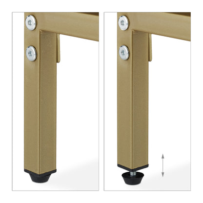 Sidetafel – Bijzettafel – Wandtafel – Haltafel – Consoletafel – Gouden Metalen Frame – Zwart Houten Blad – 2 Lades – Compact 80x110x40 cm