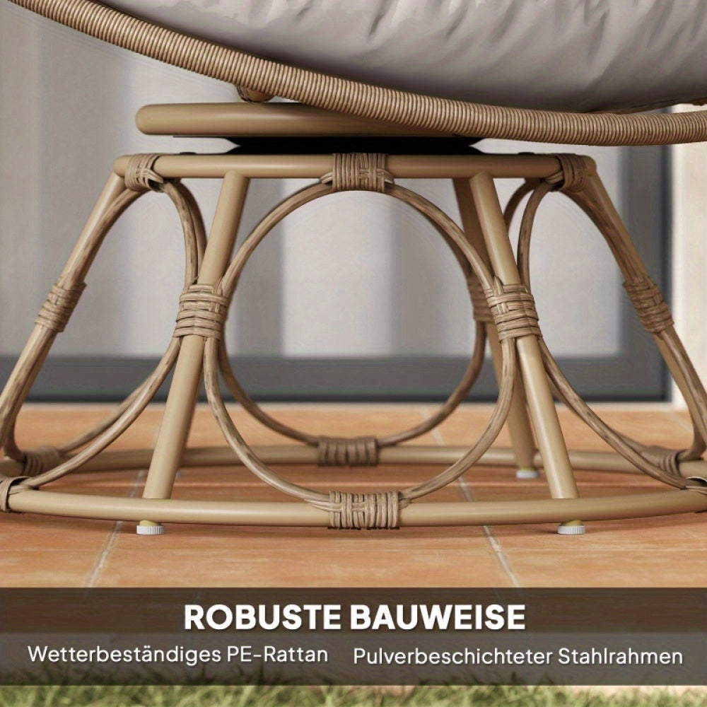 Rotan Loungestoel – Tuinstoel – Fauteuil – Balkonstoel – Draaistoel – 360° Draaibaar – Diameter 120 cm – Weerbestendig – Handgevlochten