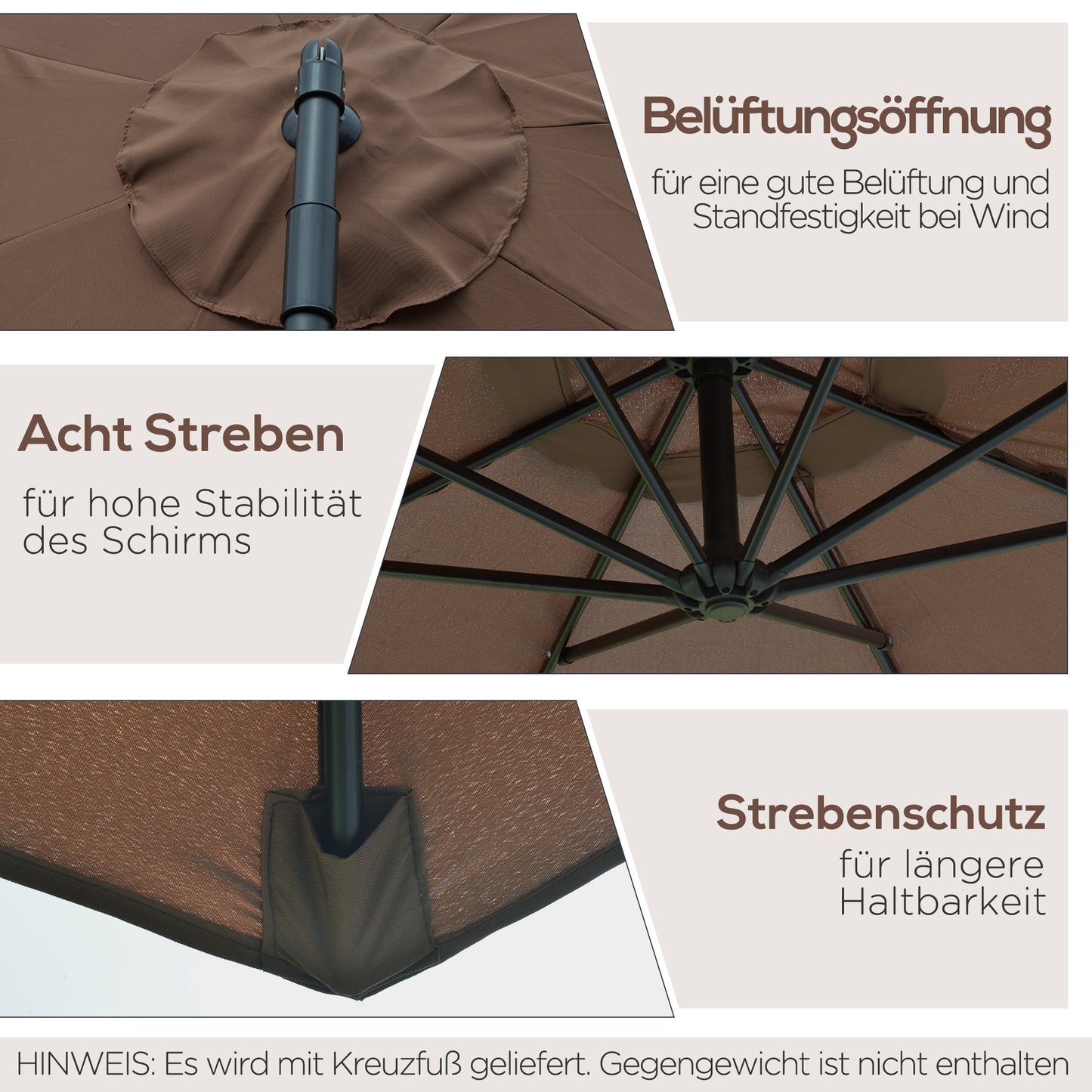 Parasol – Tuinparasol – Zonnescherm – Buitenparasol – Terrasparasol – Crèmekleurig – Diameter 3 Meter – Stalen Frame – Handmatige Kurkbediening