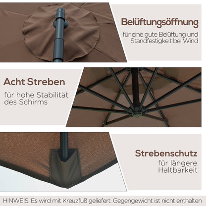 Parasol – Tuinparasol – Balkonparasol – Terrasparasol – Strandparasol – Stevig Stalen Frame – Handkurk Openen – Grijs Ø 2,95 m