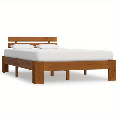 Houten Bed 120x200 – Massief Bedframe – Ledikant – Boxspring – Eenpersoonsbed – Massief Dennenhout – Honingbruine Kleur – Eenvoudige Montage