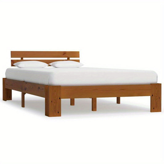 Houten Bed 120x200 – Massief Bedframe – Ledikant – Boxspring – Eenpersoonsbed – Massief Dennenhout – Honingbruine Kleur – Eenvoudige Montage