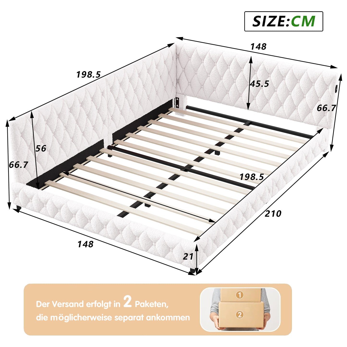 Upholstered Bed – Bedbank – Sofa Bed – Daybed – Slaapbank – Teddy Velours Stof – 140x200 cm Met Lattenbodem