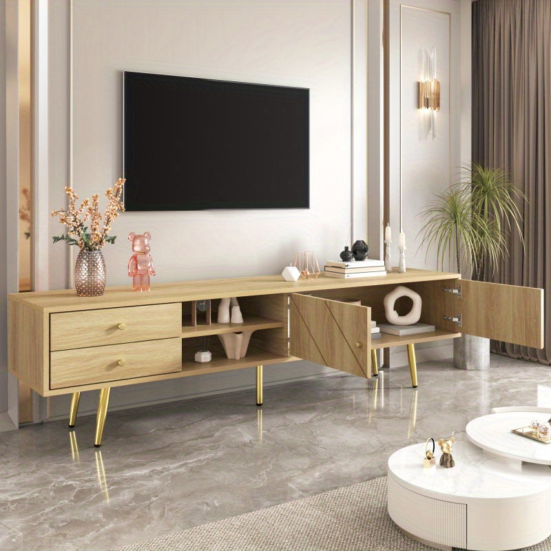 TV-kast – Tv-meubel – TV meubel – Mediameubel – Tv-dressoir – 160 cm breed – MDF en spaanplaat – Gouden metalen pootjes – Unieke schuine groefdeuren