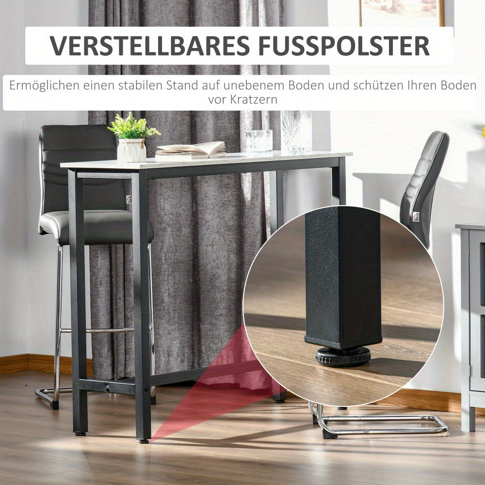 Bartafel – Bar Tafel – Statafel – Keukentafel – Eettafel – Marmerlook Blad – Zwart Metalen Frame – Verstelbare Antislipvoetjes – 120x40x100 cm