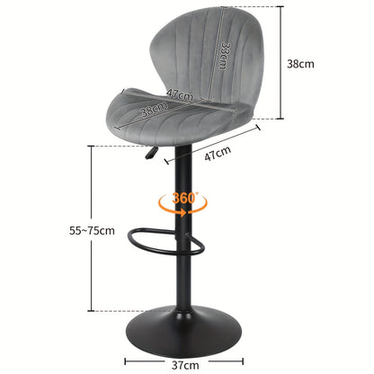 Barstoel – Barkruk – Keukenstoel – Barstoel Set – Kruk Stoel – Verstelbare Hoogte – 360° Draaibaar – Velours Zitting – Metaal – Donkergrijs – Set van 2