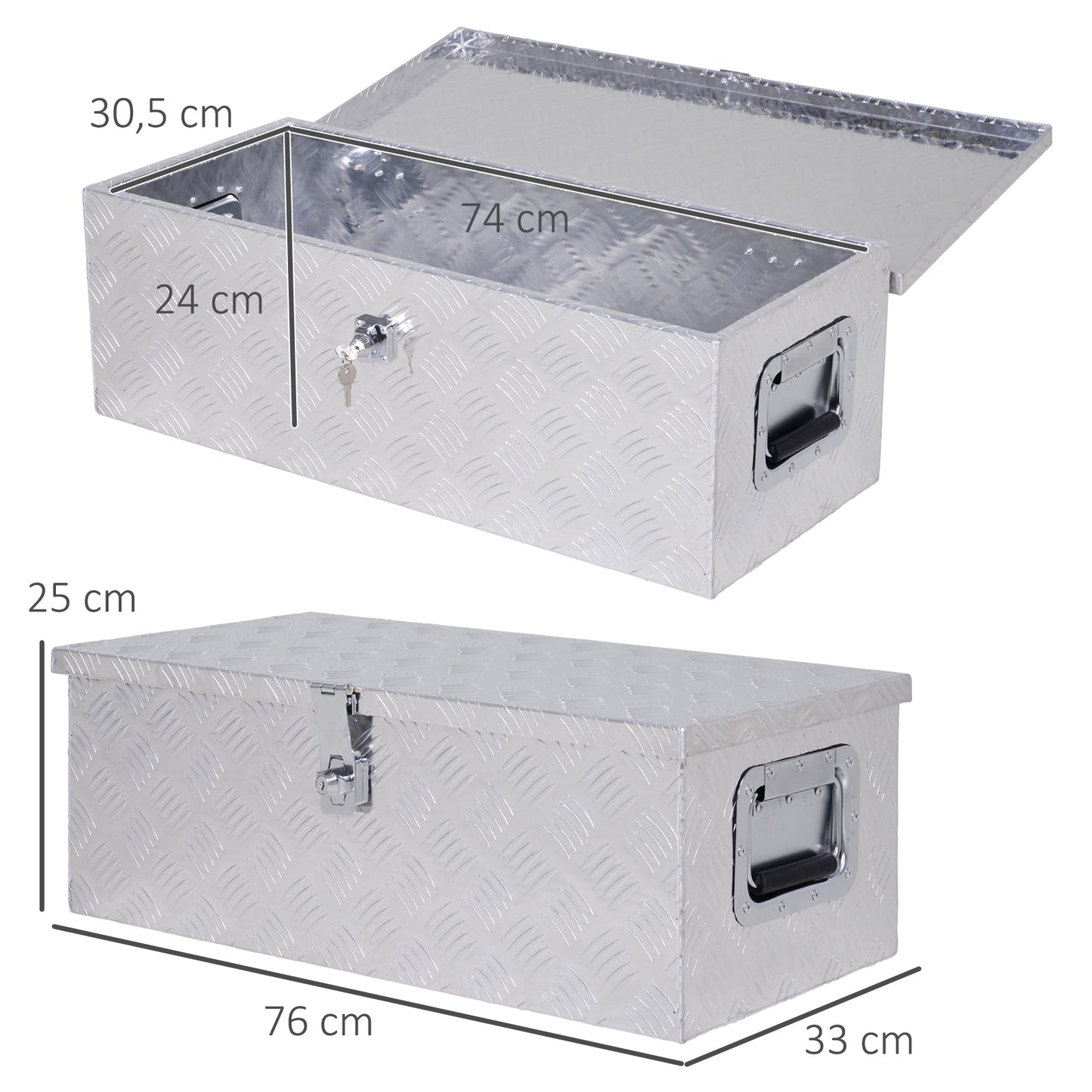Aluminium Gereedschapskist – Opbergkist – Transportkist – Toolbox – Werkplaatskist – Ingebouwd Slot – 76 x 33 x 25 cm