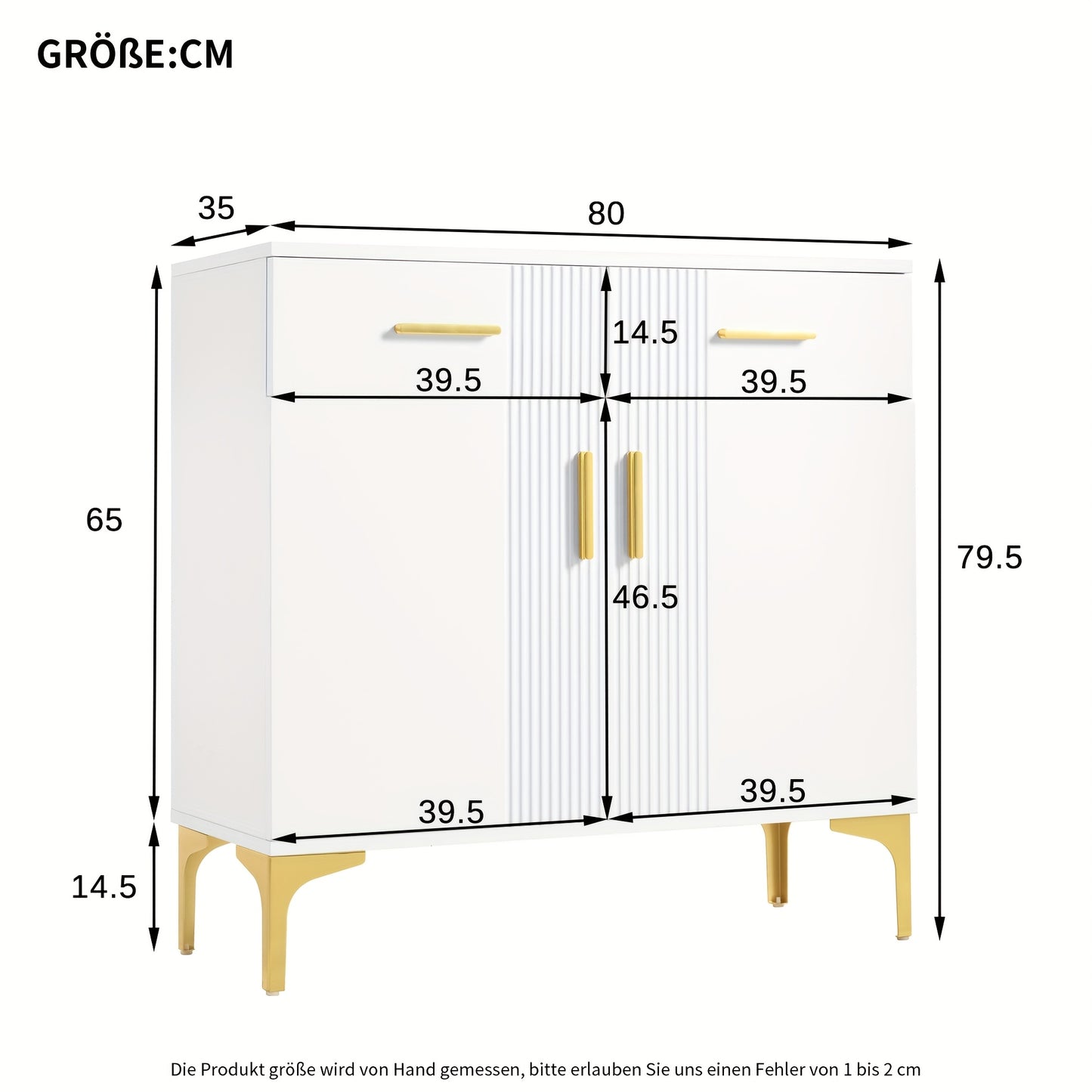Modern Sideboard with 2 Doors And 2 Drawers - Storage Cabinet with Metal Handles And Metal Feet for Living Room, Hallway Or Dining Room.