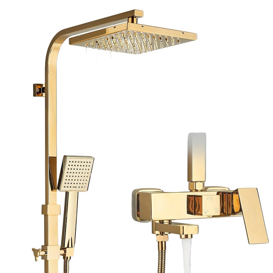 Douche Set – Douchekop – Regendouche – Handdouche – Badkraan – Gouden Afwerking – Messing Materiaal – 3 Functies