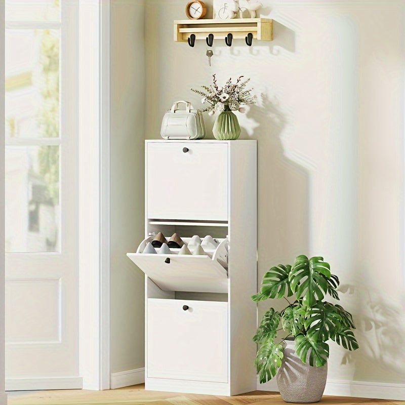 Schoenenkast – Schoenrek – Schoenopberger – Schoenkastje – Schoenenbak – Modern – Smal – Verstelbaar – 12 Paar – Wit – Metaal – 47x26x120 cm