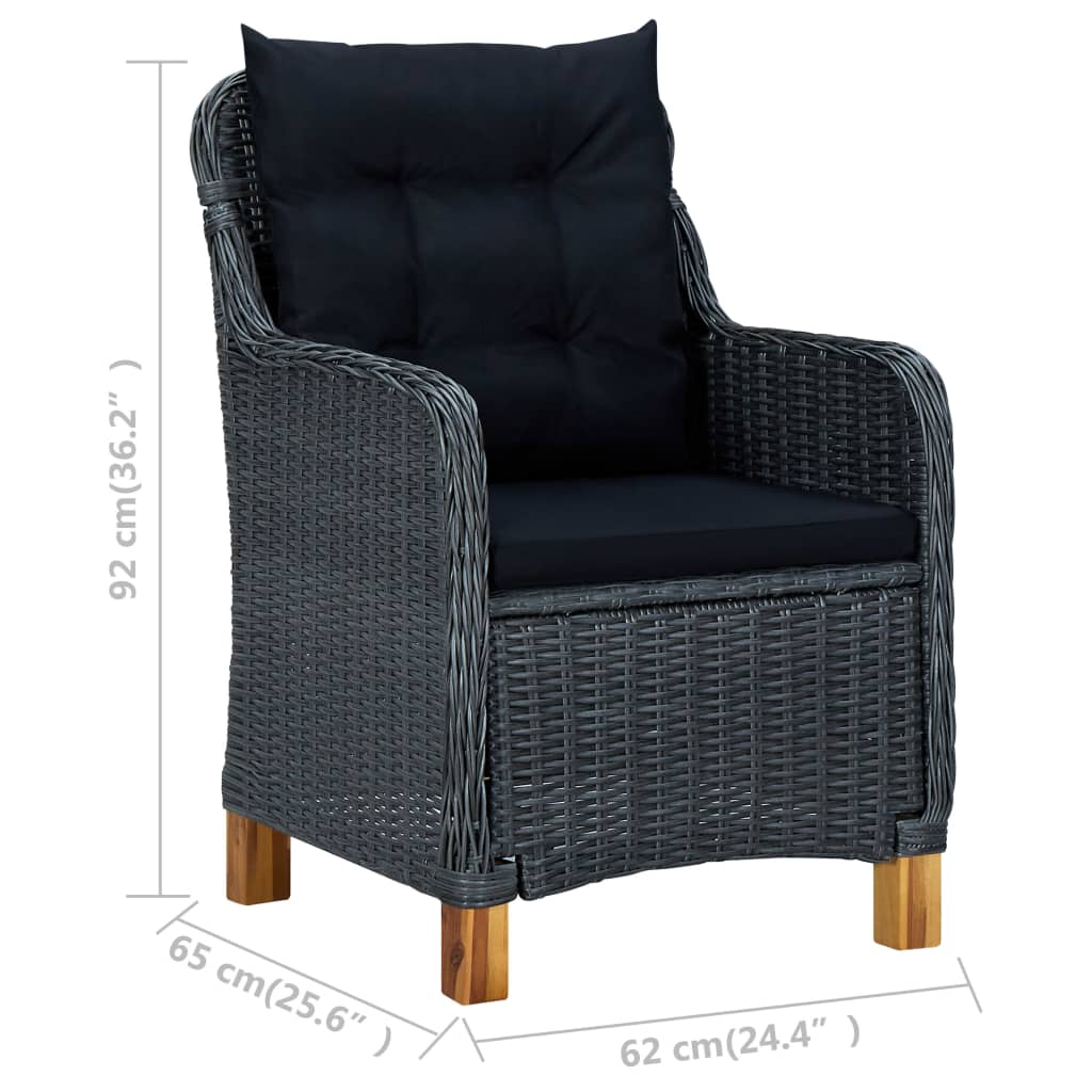 Dining Set – Tuinset – Bistroset – Buitenmeubelset – Terrasmeubels – Set van 8 Stoelen - Donkergrijs en Bruin – Weerbestendig PE Rattan – Massief Houten Tafelblad
